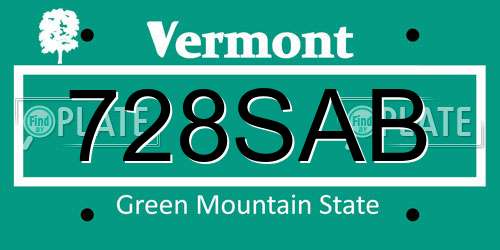 728SAB Vermont License Plate