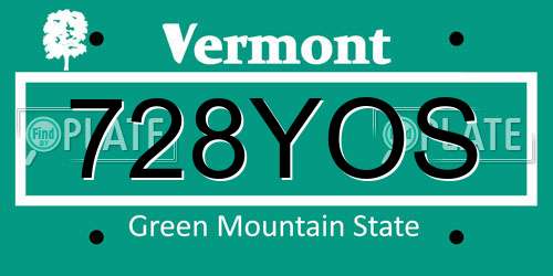 728YOS Vermont License Plate