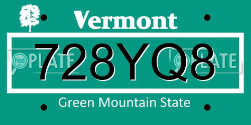 728YQ8 Vermont License Plate