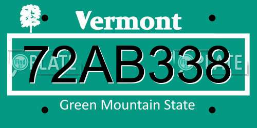 72AB338 Vermont License Plate