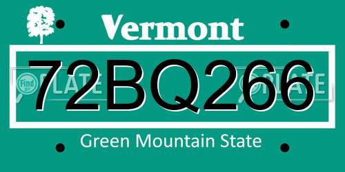 72BQ266 Vermont License Plate