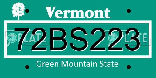 72BS223 Vermont License Plate