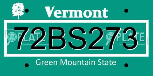 72BS273 Vermont License Plate