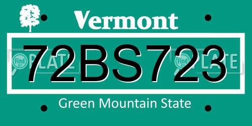 72BS723 Vermont License Plate