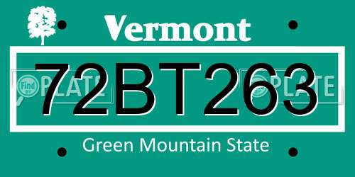 72BT263 Vermont License Plate