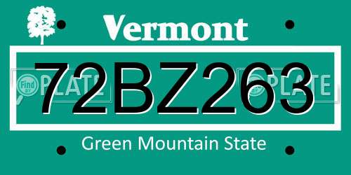 72BZ263 Vermont License Plate