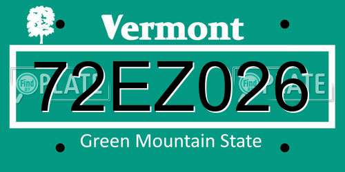 72EZ026 Vermont License Plate