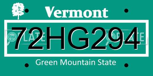 72HG294 Vermont License Plate