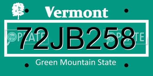 72JB258 Vermont License Plate