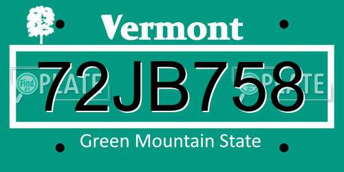 72JB758 Vermont License Plate