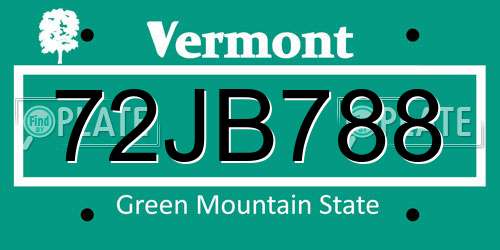 72JB788 Vermont License Plate