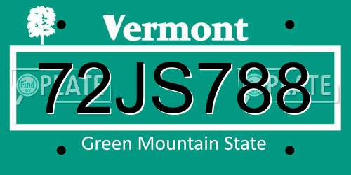72JS788 Vermont License Plate