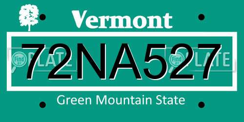 72NA527 Vermont License Plate