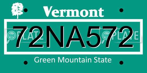 72NA572 Vermont License Plate