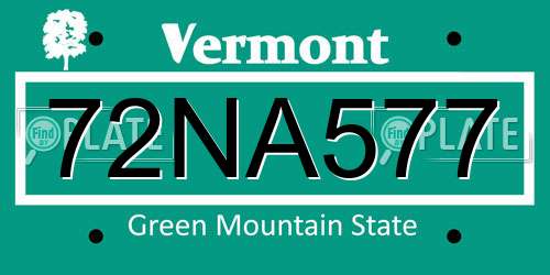 72NA577 Vermont License Plate