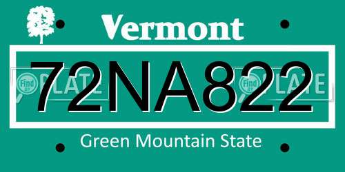 72NA822 Vermont License Plate