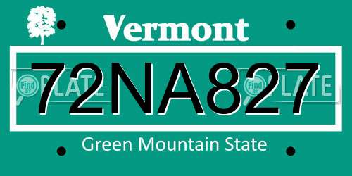 72NA827 Vermont License Plate