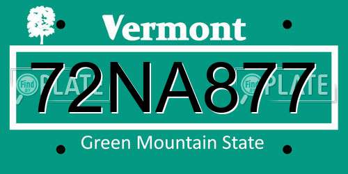 72NA877 Vermont License Plate