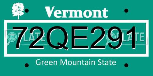72QE291 Vermont License Plate