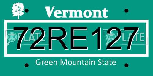72RE127 Vermont License Plate