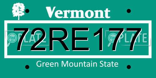 72RE177 Vermont License Plate
