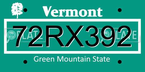 72RX392 Vermont License Plate