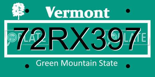 72RX397 Vermont License Plate