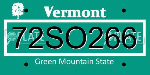 72SO266 Vermont License Plate