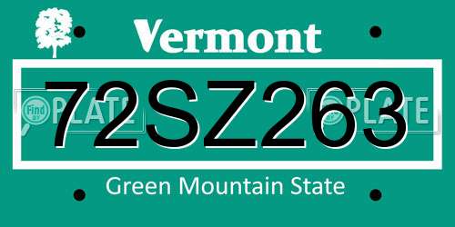 72SZ263 Vermont License Plate