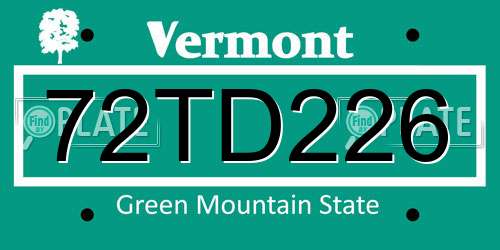 72TD226 Vermont License Plate
