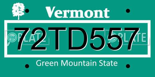 72TD557 Vermont License Plate