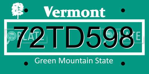 72TD598 Vermont License Plate