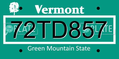 72TD857 Vermont License Plate