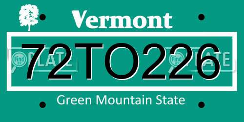 72TO226 Vermont License Plate