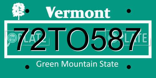 72TO587 Vermont License Plate