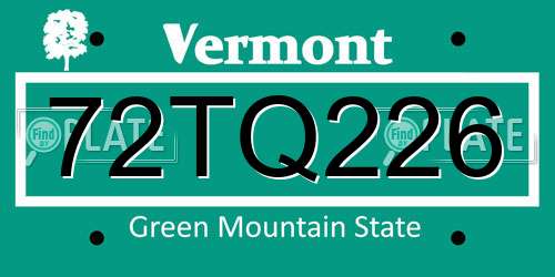72TQ226 Vermont License Plate