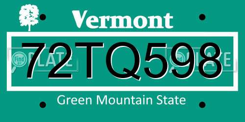 72TQ598 Vermont License Plate