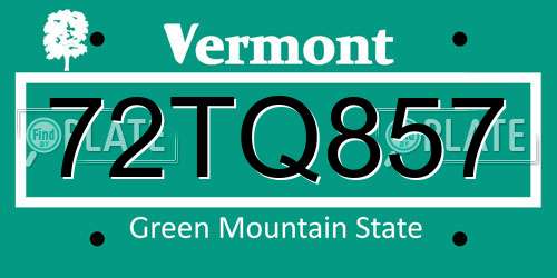 72TQ857 Vermont License Plate