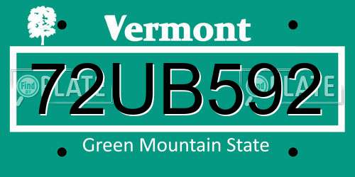 72UB592 Vermont License Plate