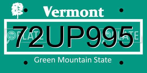 72UP995 Vermont License Plate