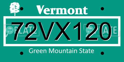 72VX120 Vermont License Plate