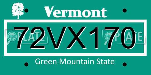 72VX170 Vermont License Plate