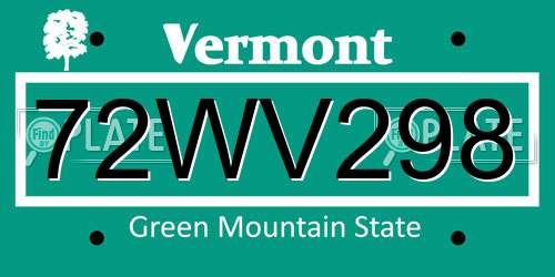 72WV298 Vermont License Plate