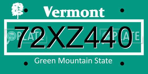 72XZ440 Vermont License Plate