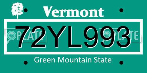 72YL993 Vermont License Plate
