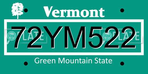 72YM522 Vermont License Plate