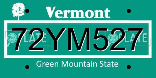 72YM527 Vermont License Plate