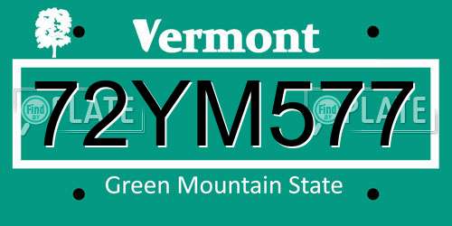 72YM577 Vermont License Plate