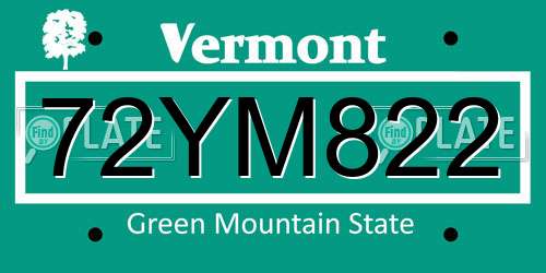 72YM822 Vermont License Plate