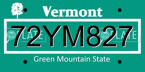 72YM827 Vermont License Plate